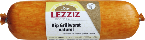 Foto van LEZZIZ Kip grillworst naturel op witte achtergrond