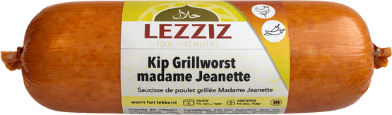 Foto van LEZZIZ Kipgrillworst madame jeanette op witte achtergrond