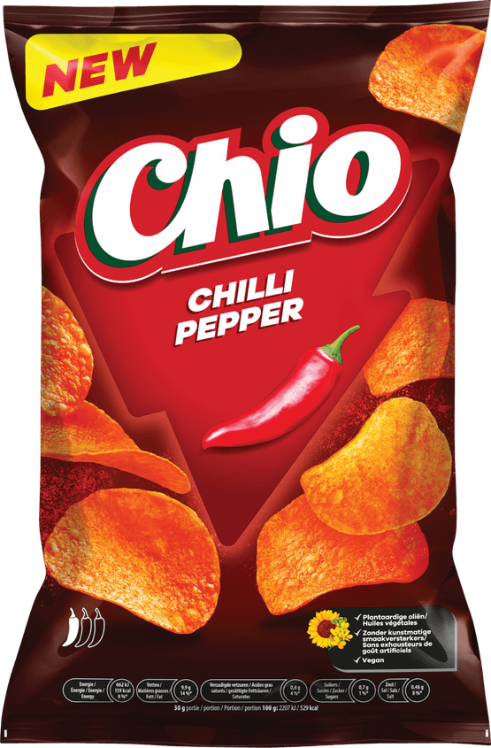 Foto van Chio Chips chilli pepper op witte achtergrond