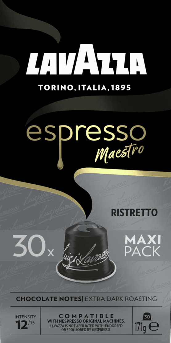 Foto van Lavazza Koffiecups maestro ristretto sterkte 12 op witte achtergrond