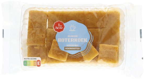 Foto van 1 de Beste Blokjes boterkoek roomboter op witte achtergrond