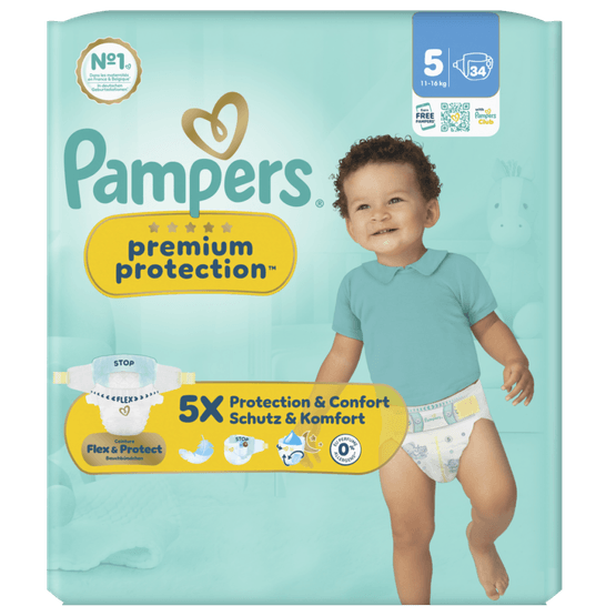 Foto van Pampers Premium protection maat 5 op witte achtergrond