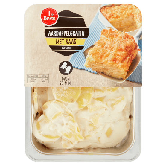 Foto van 1 de Beste Aardappelgratin met kaas op witte achtergrond