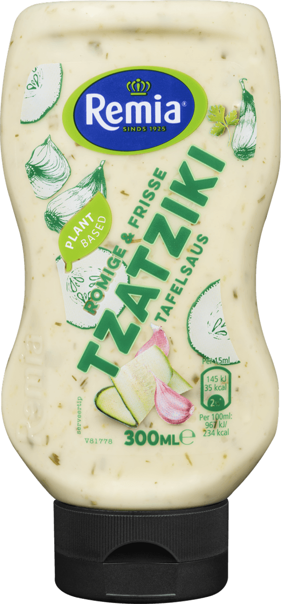 Foto van Remia Tzatziki saus op witte achtergrond