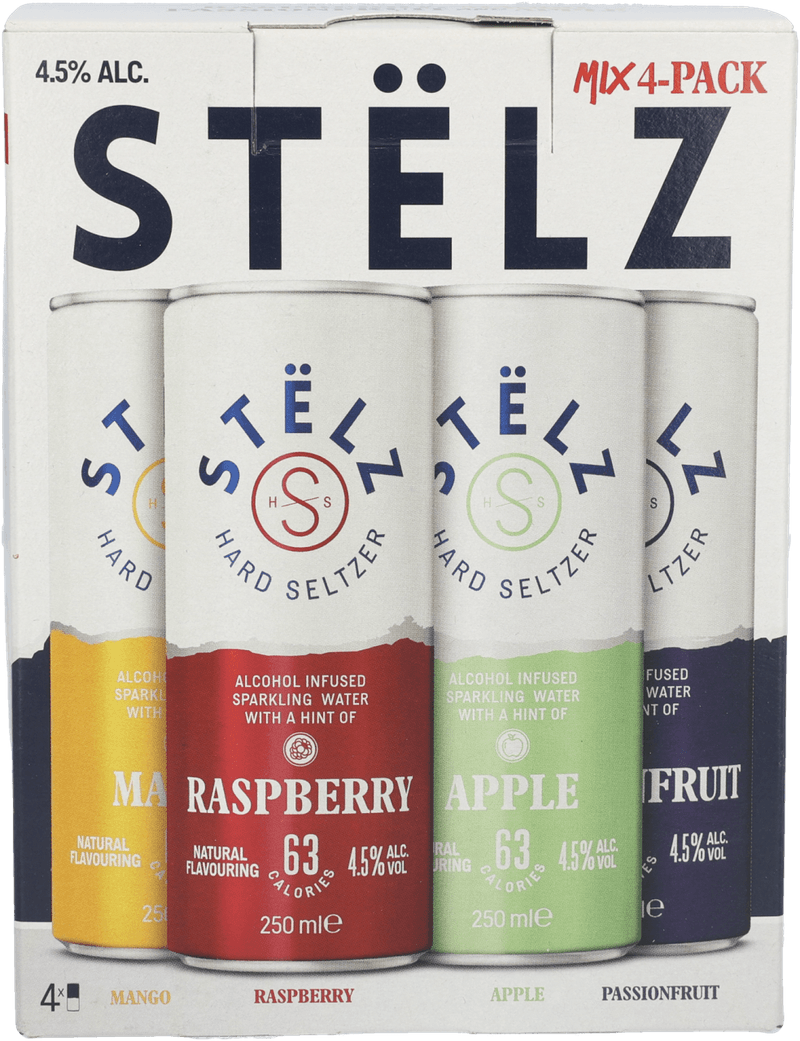 Stelz Hard seltzer apple & raspberry & mango & pa