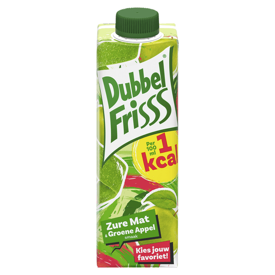 Foto van Dubbelfrisss Zure Mat & Groene Appel 1kcal op witte achtergrond