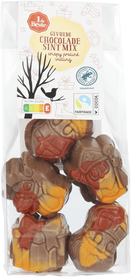 Foto van 1 de Beste Sintfiguren crispy praline op witte achtergrond