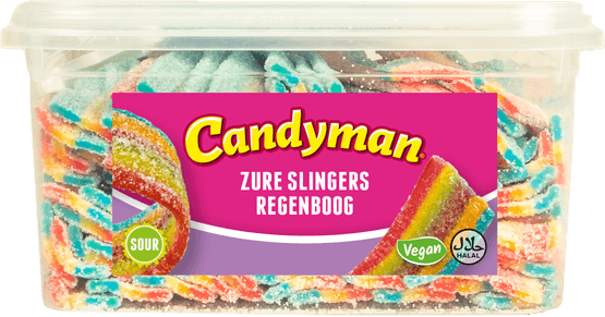 Foto van Candyman Zure slingers regenboog op witte achtergrond