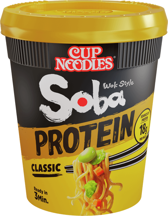Foto van Nissin Soba noodles protein classic op witte achtergrond