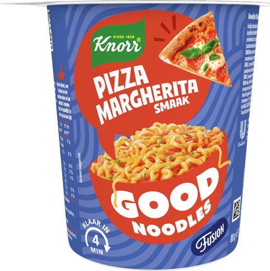 Foto van Knorr Good noodles fusion pizza margherita op witte achtergrond