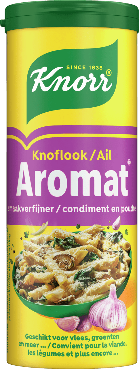 Foto van Knorr Aromat knoflook op witte achtergrond