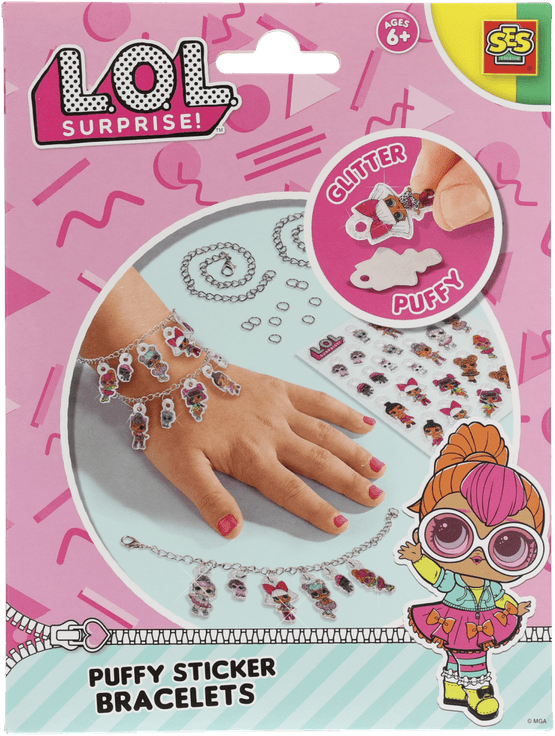 Foto van LOL puffy sticker armbanden op witte achtergrond