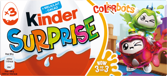 Foto van Kinder Surprise 3 st. op witte achtergrond