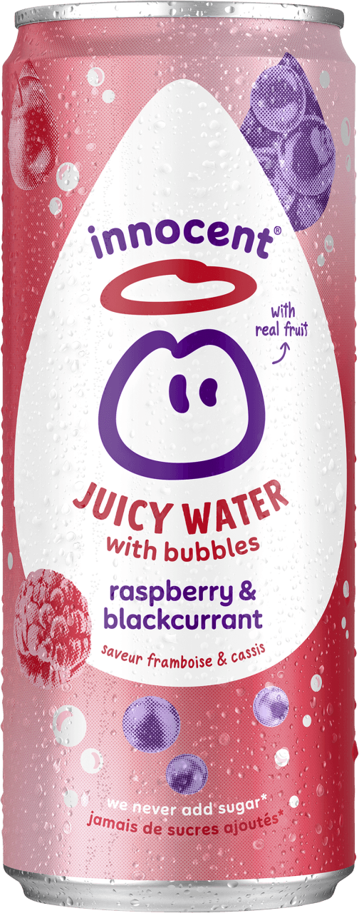 Foto van Innocent Juicy water raspberry & blackcurrant op witte achtergrond