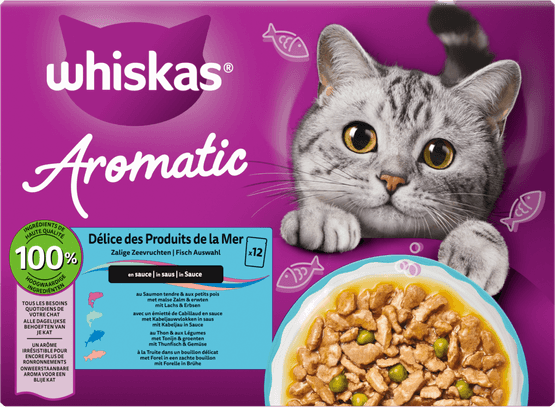 Foto van Whiskas Kattenvoer aromatic zeevruchten 12st. op witte achtergrond