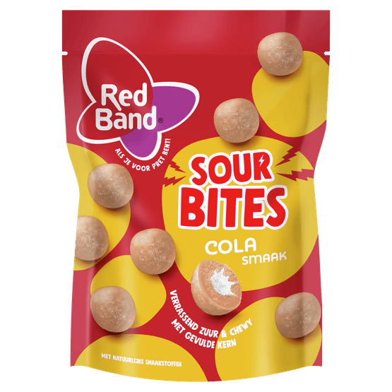 Foto van Red Band Sour bites cola op witte achtergrond