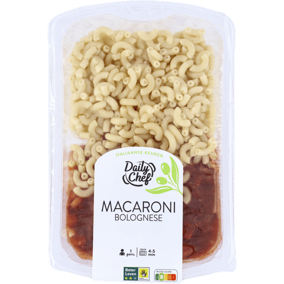 Foto van Daily Chef Macaroni bolognese op witte achtergrond