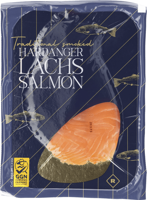 Foto van Hardanger lachs Gerookte zalm op witte achtergrond