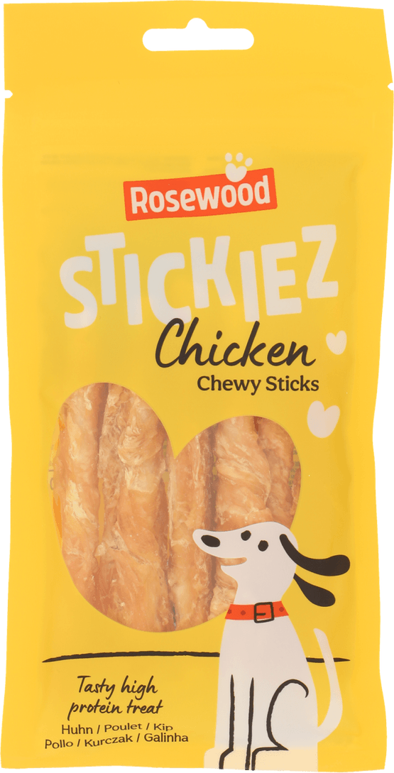 Foto van Rosewood Hondensnacks chicken chewy sticks op witte achtergrond