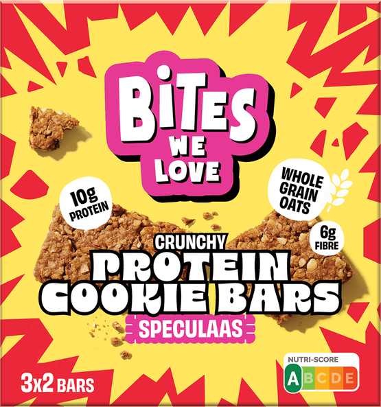 Foto van BitesWeLove Crunchy bars protein speculaas 3x2st. op witte achtergrond