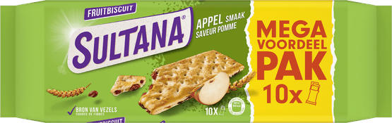 Foto van Sultana Fruitbiscuit appel 10-pack op witte achtergrond