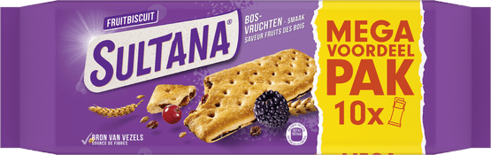 Foto van Sultana Fruitbiscuit bosvruchten 10-pack op witte achtergrond