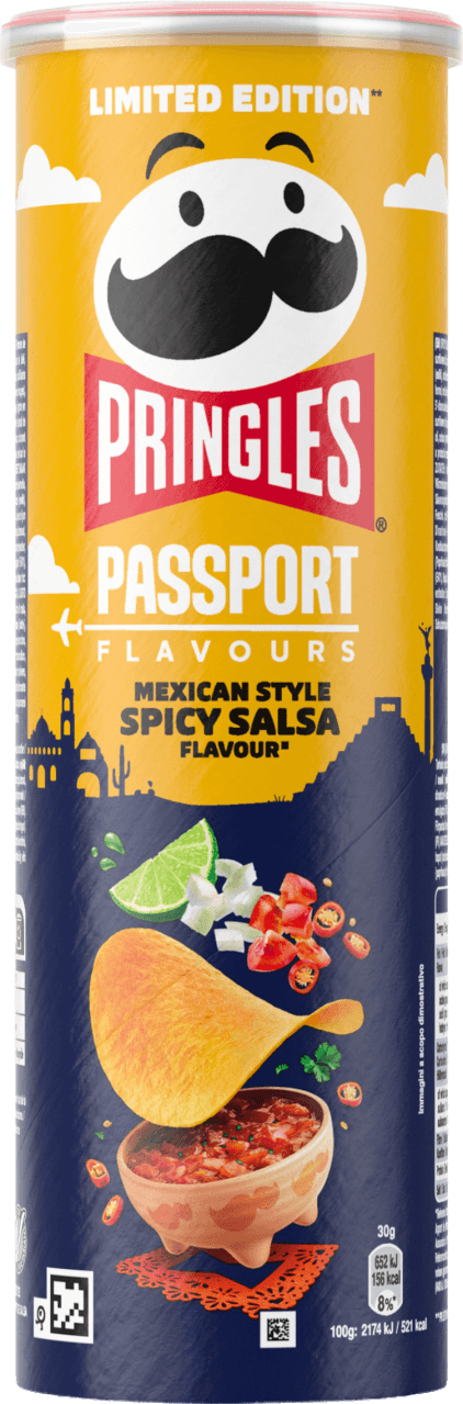 Foto van Pringles Chips mexican style spicy salsa op witte achtergrond