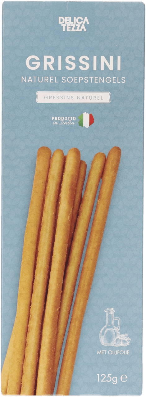 Foto van DELICATEZZA Grissini naturel op witte achtergrond