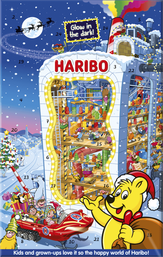 Foto van Haribo Adventskalender op witte achtergrond