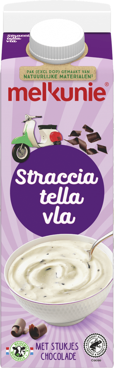 Foto van Melkunie Stracciatella vla op witte achtergrond