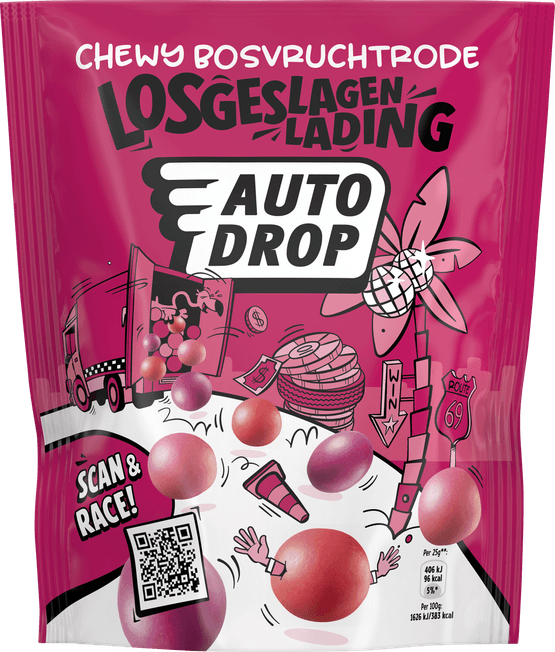Foto van Autodrop Chewy bosvruchten losgeslagen lading op witte achtergrond