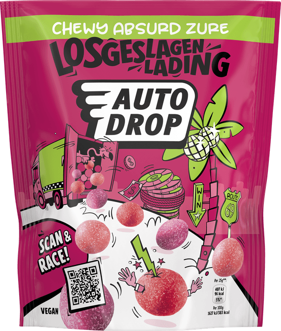 Foto van Autodrop Chewy zure losgeslagen lading op witte achtergrond