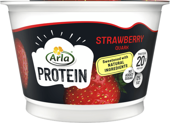 Foto van Arla Protein kwark aardbei op witte achtergrond