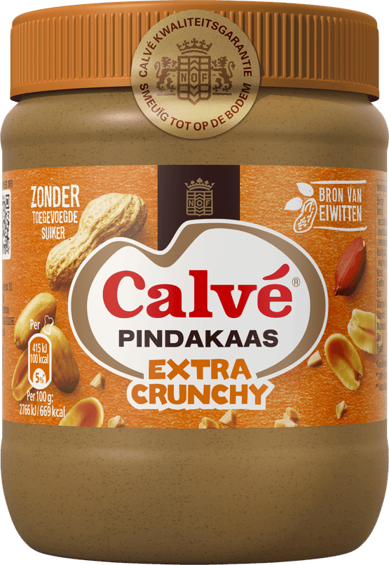 Foto van Calvé Pindakaas extra crunchy op witte achtergrond