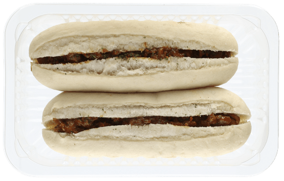 Foto van Vergrill Stokbrood pulled chicken op witte achtergrond