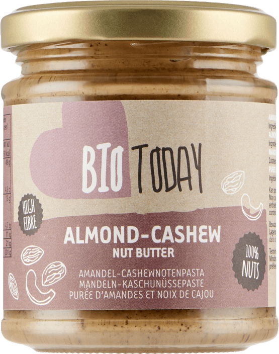Foto van Bio Today Amandel cashewnotenpasta op witte achtergrond