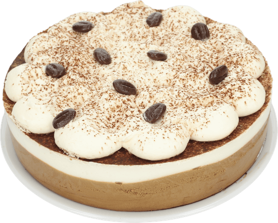 Foto van Cappuccino bavarois taartje op witte achtergrond