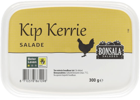 Foto van Salade kip kerrie op witte achtergrond