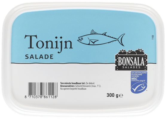 Foto van Salade tonijn op witte achtergrond