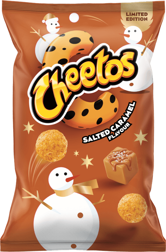 Foto van Cheetos Salted caramel chips op witte achtergrond