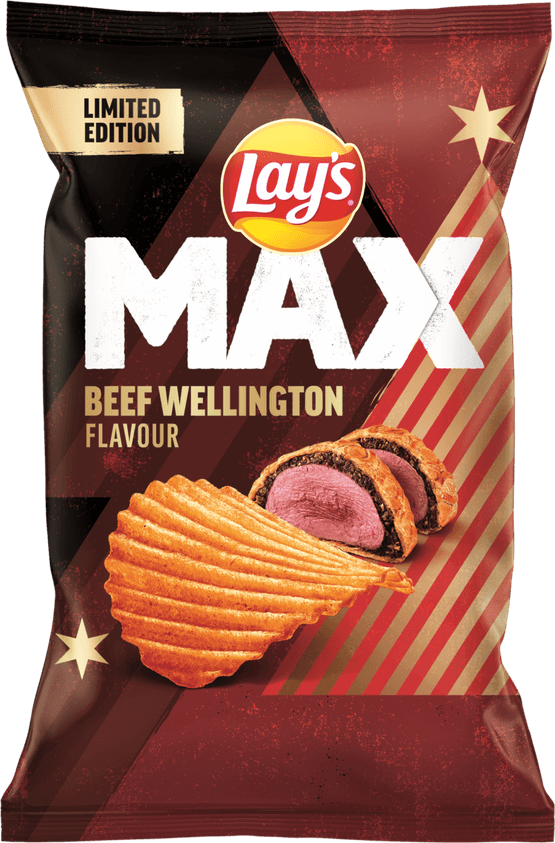 Foto van Lay's Chips max beef wellington op witte achtergrond