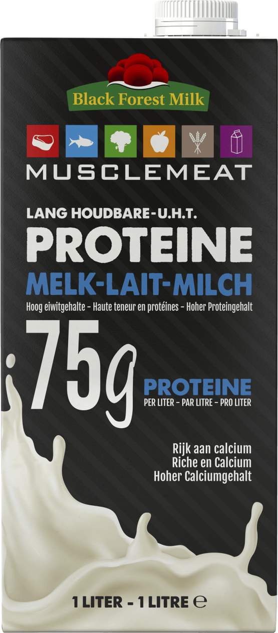 Foto van Muscle Meat Proteine melk op witte achtergrond