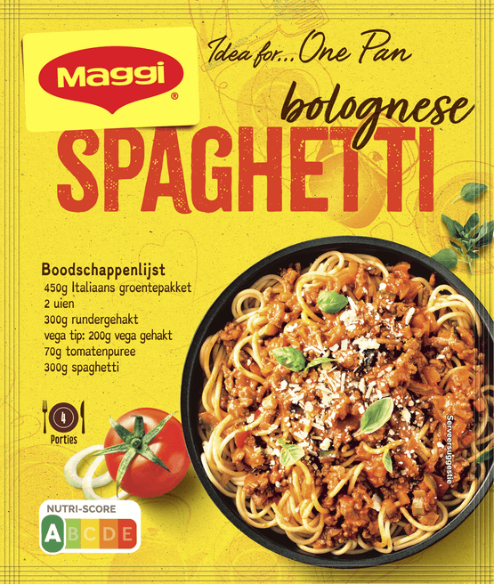 Foto van Maggi Kruidenmix spaghetti op witte achtergrond