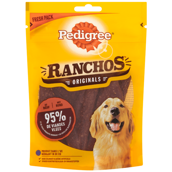Foto van Pedigree Hondensnacks ranchos rund op witte achtergrond