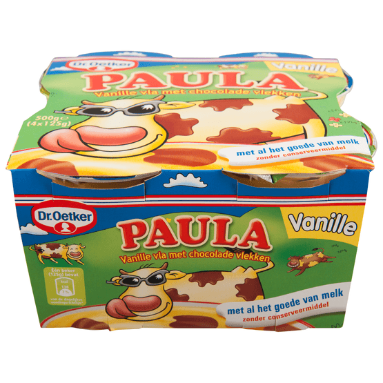 Foto van Dr. Oetker Paula vla vanille en chocolade op witte achtergrond