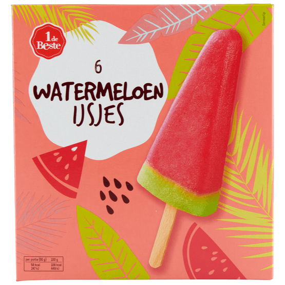 Foto van 1 de Beste Watermeloenijsjes 6 stuks op witte achtergrond