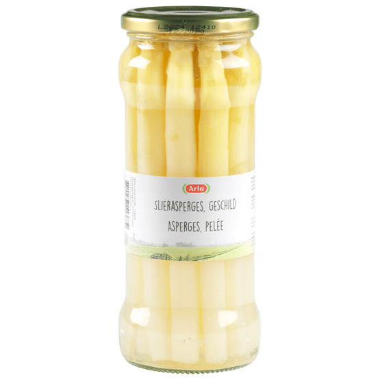 Foto van Arlo Asperges geschild op witte achtergrond