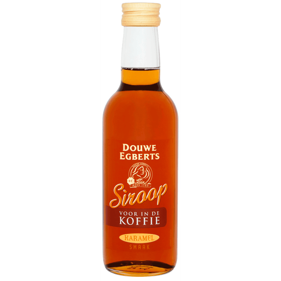 Foto van Douwe Egberts Karamel koffiesiroop op witte achtergrond