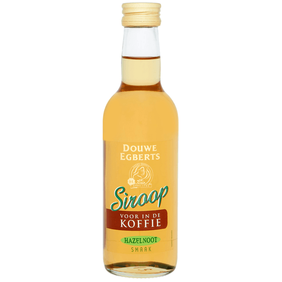 Foto van Douwe Egberts Hazelnoot koffiesiroop op witte achtergrond