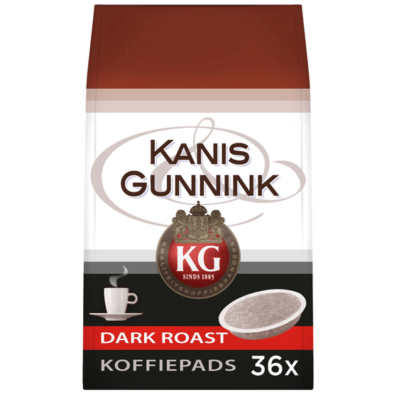 Foto van Kanis & Gunnink Dark Roast Koffiepads op witte achtergrond